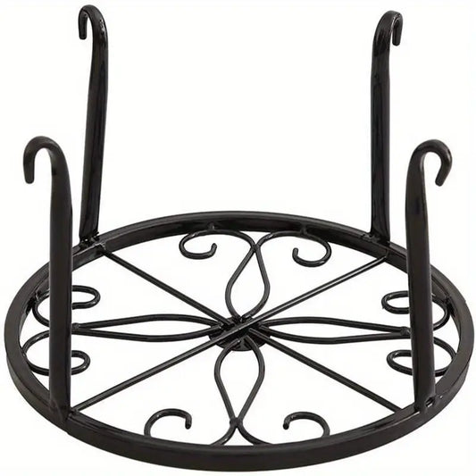 1pc Sturdy & Durable Black Metal Plant Stand with Intricate Floral Patterns -