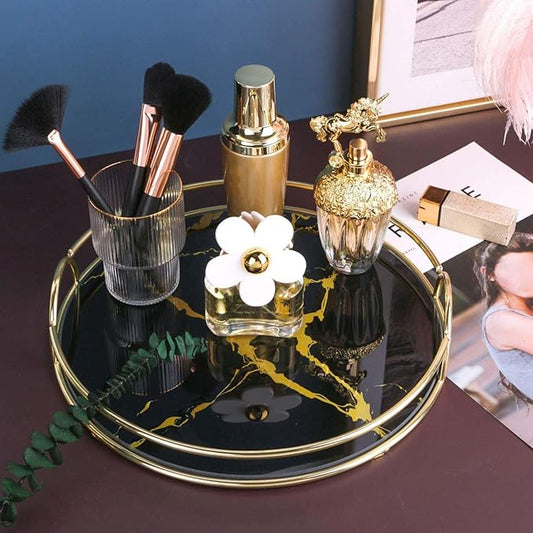 Round Decorative Glass Makeup Organizer for Perfume | Jewelry | and Decor