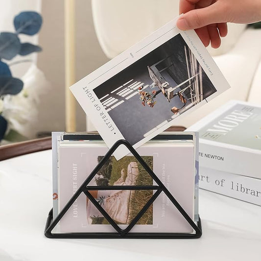 Metal and Wooden Paper Triangle Design Napkin Holder for Table Wood Base