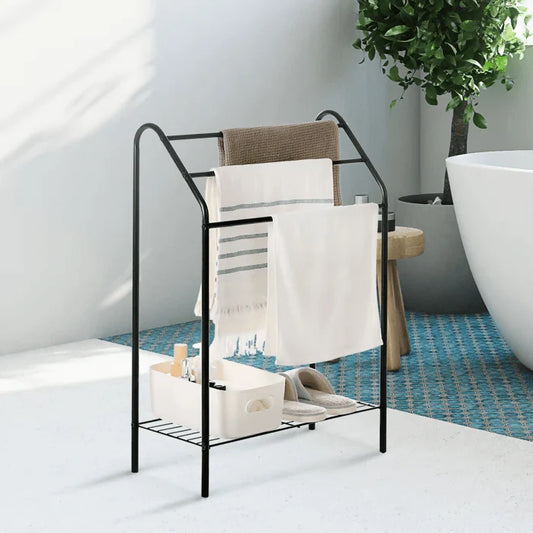 3-Tier Matte Black Metal Towel Holder Stand for Bathroom