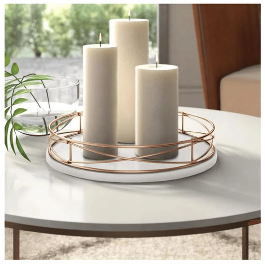 Golden Geometric White Wooden Tray, Metal Home Crafts Decoration