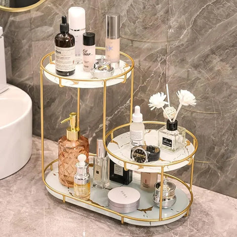 3-Tier Makeup Organizer Shelf with Removable Tray for Bathroom