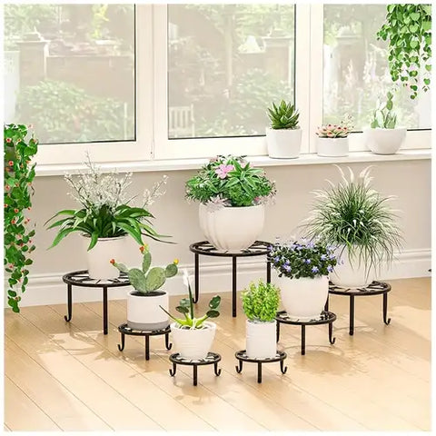1pc Sturdy & Durable Black Metal Plant Stand with Intricate Floral Patterns -