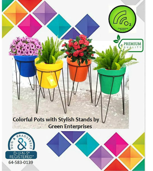 Pot with Stylish Metal Stand for Home/Garden Decor