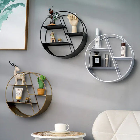 DHUDHI Nordic Style Iron Wall Shelf, Round Hexagonal Storage