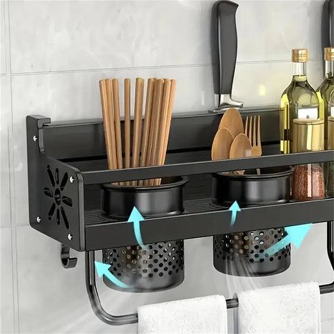 FARIDABIO Varnished Metal Hanging Shelf Wall Mounted Kitchen Utensil Rack, with Hooks