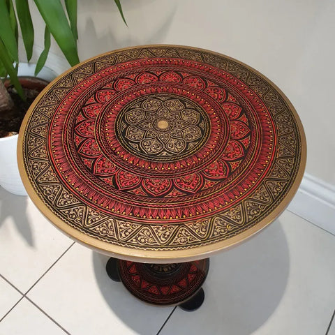 Handcrafted Round Coffee Table | Sheesham Wood with Naqshi Design | Folding