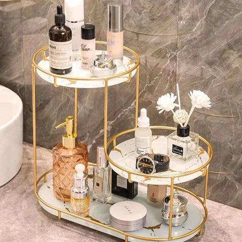 3-Tier Makeup Organizer Shelf with Removable Tray for Bathroom