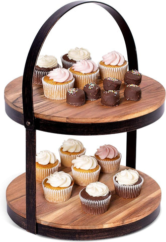 Wood & Iron 2-Tier Dessert Serving Tray