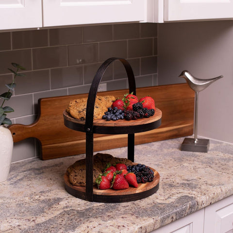 Wood & Iron 2-Tier Dessert Serving Tray