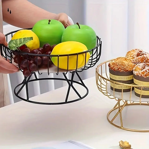 Elegant Metal Fruit Bowl with Marble Base - Hollow Design, Perfect for Tabletop Display & Storage in Kitchen, Living Room, Bedroom
