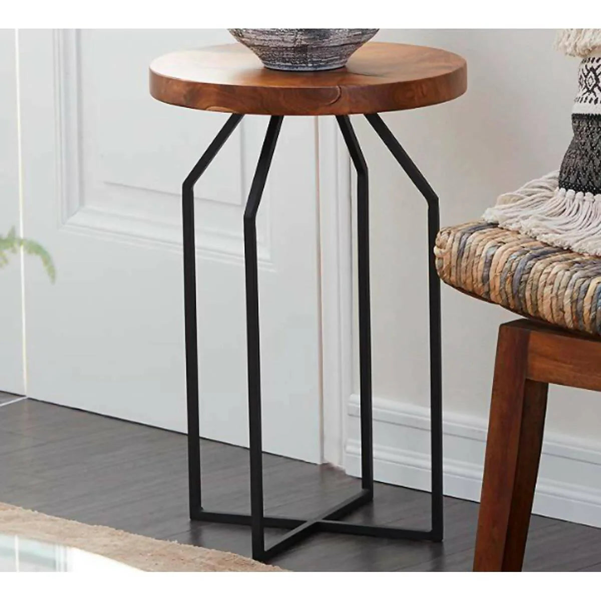 Decore To Adore Customize One Piece Brookside 3/4″ Wide Brown Wood Black Metal Accent Table