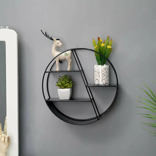 DHUDHI Nordic Style Iron Wall Shelf, Round Hexagonal Storage