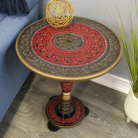 Handcrafted Round Coffee Table | Sheesham Wood with Naqshi Design | Folding