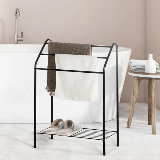 3-Tier Matte Black Metal Towel Holder Stand for Bathroom