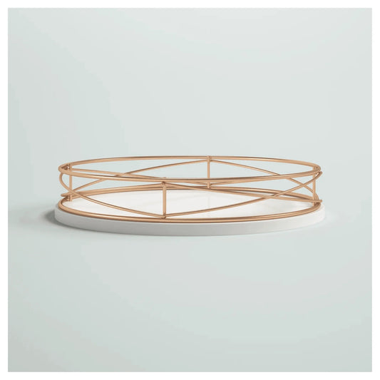 Golden Geometric White Wooden Tray, Metal Home Crafts Decoration