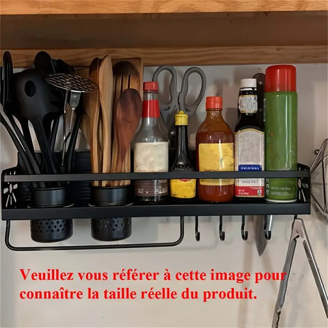 FARIDABIO Varnished Metal Hanging Shelf Wall Mounted Kitchen Utensil Rack, with Hooks