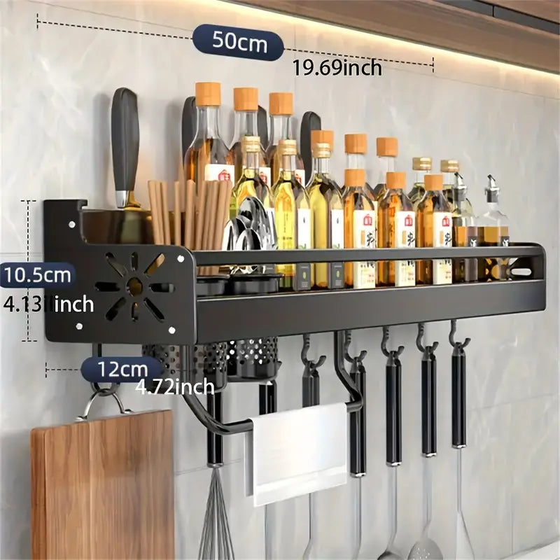 FARIDABIO Varnished Metal Hanging Shelf Wall Mounted Kitchen Utensil Rack, with Hooks