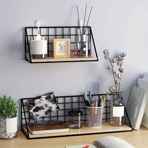 1pc Vintage Metal Wall Mounted Shelf, Modern Minimalist Storage Rack, Space-Saving & Versatile
