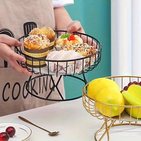Elegant Metal Fruit Bowl with Marble Base - Hollow Design, Perfect for Tabletop Display & Storage in Kitchen, Living Room, Bedroom