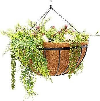 Hanging Basket Iron Frame Planter (Coco Liner inside ) with Wall hanging Iron bracket for Home, Garden, Patio, Balcony Decor